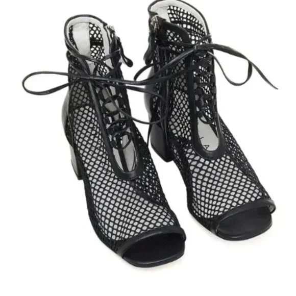 Daniella Shevel NOLA Mesh Leather Open Toe Bootie Heel 40 - Picture 2 of 7